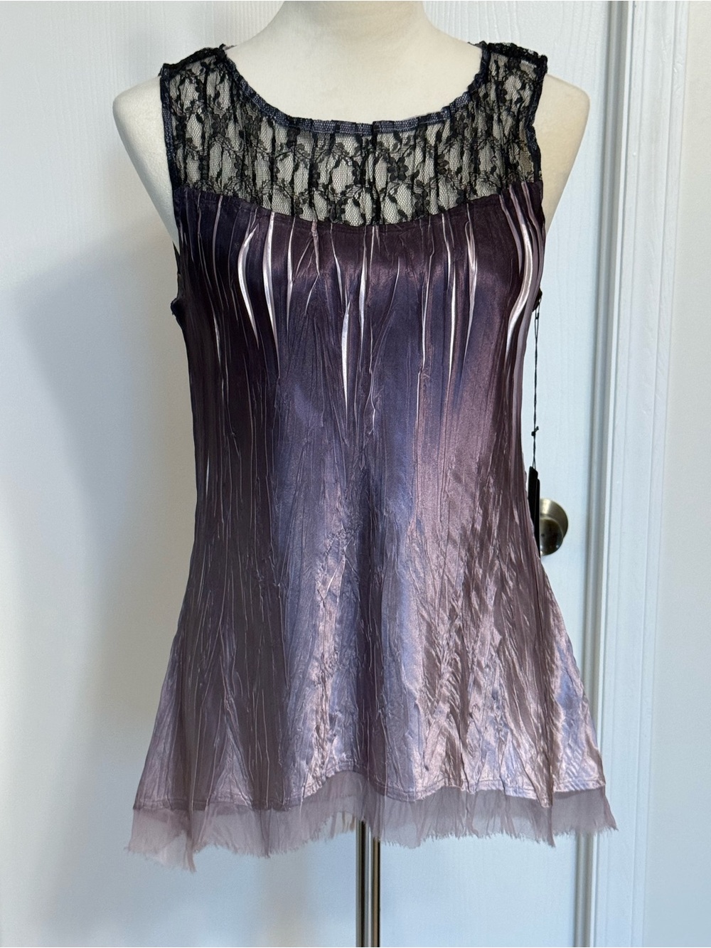 Komarov Sleeveless Lace Yoke Satin Ombre Top, NWT